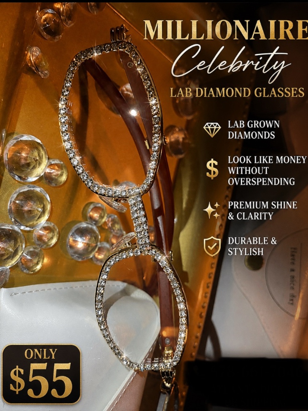 Millionaire Celebrity Glasses “Look Like Money” One (1) Unisex wooden